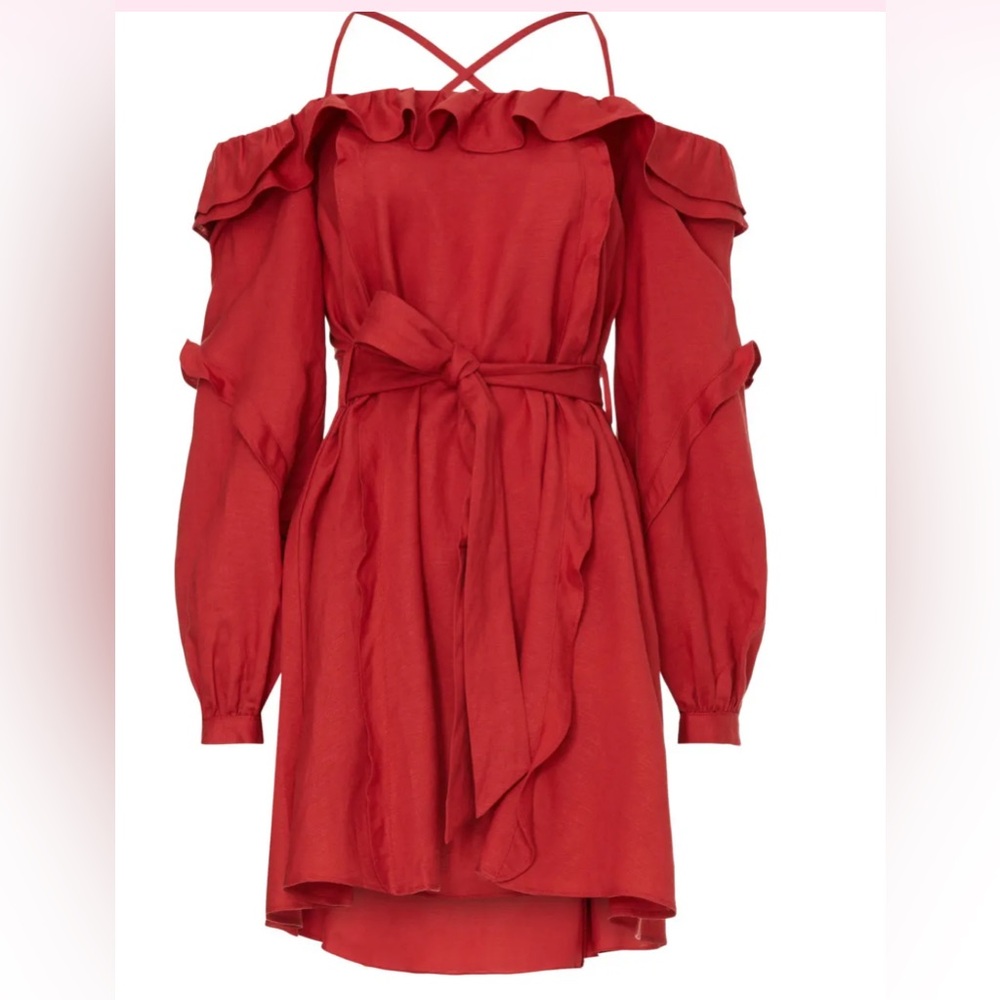 Marissa Webb linen Red Off-Shoulder Dress. Size medium